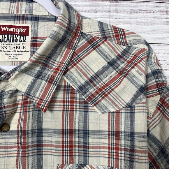 Wrangler Jeans Co 3XL Plaid Cotton Casual Shirt Pearl Snap L/S Western Cowboy - Picture 5 of 10
